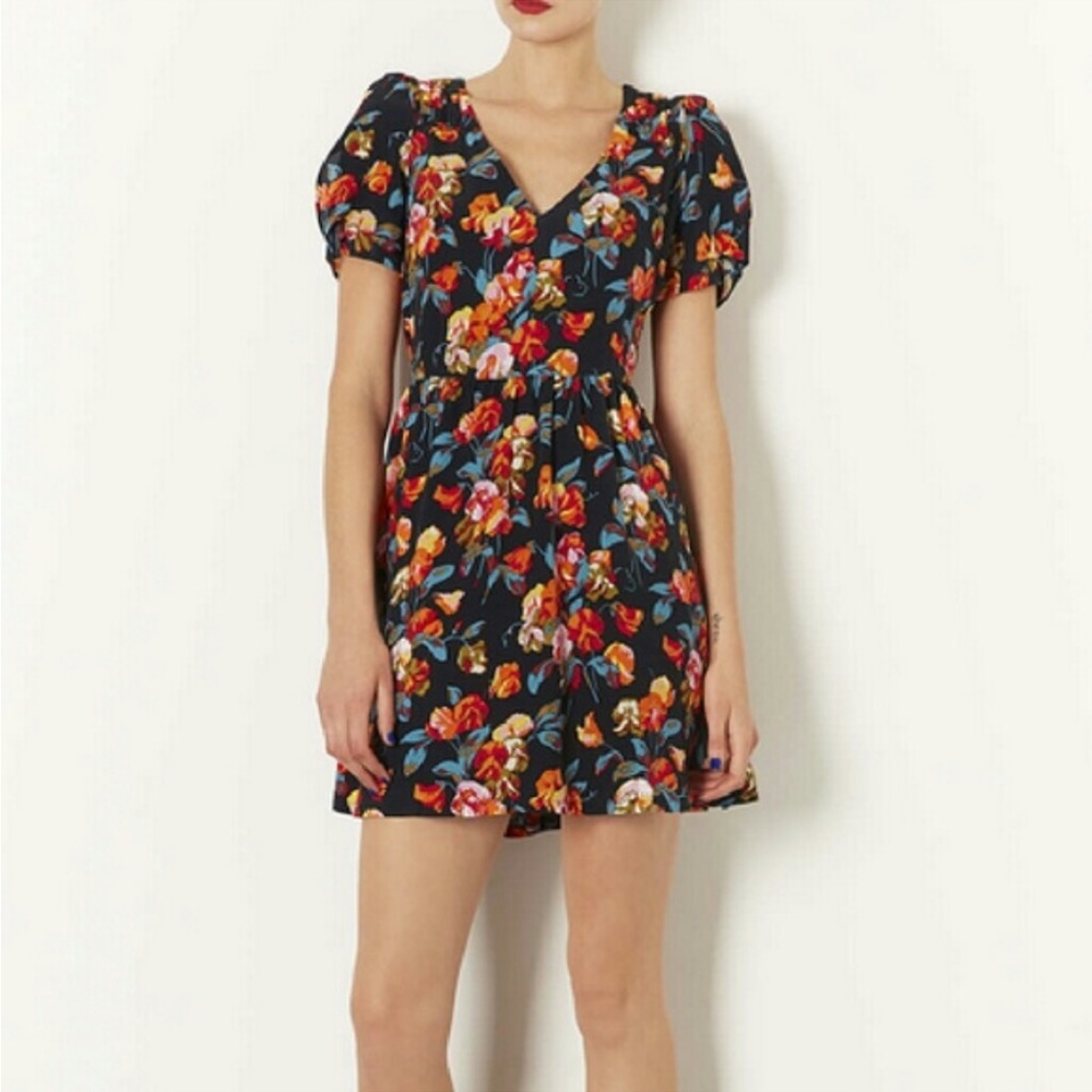 TOPSHOP navy floral tea dress